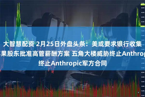 大智慧配资 2月25日外盘头条：美或要求银行收集客户信息 苹果股东批准高管薪酬方案 五角大楼威胁终止Anthropic军方合同