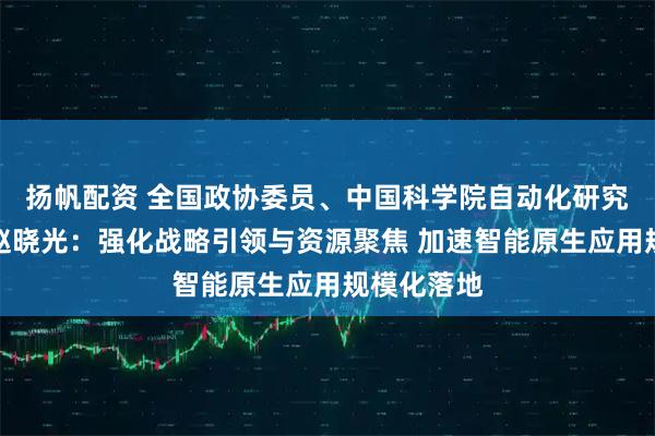 扬帆配资 全国政协委员、中国科学院自动化研究所研究员赵晓光：强化战略引领与资源聚焦 加速智能原生应用规模化落地