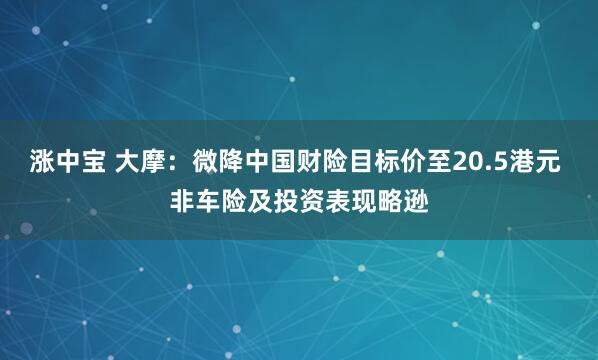 涨中宝 大摩：微降中国财险目标价至20.5港元 非车险及投资表现略逊